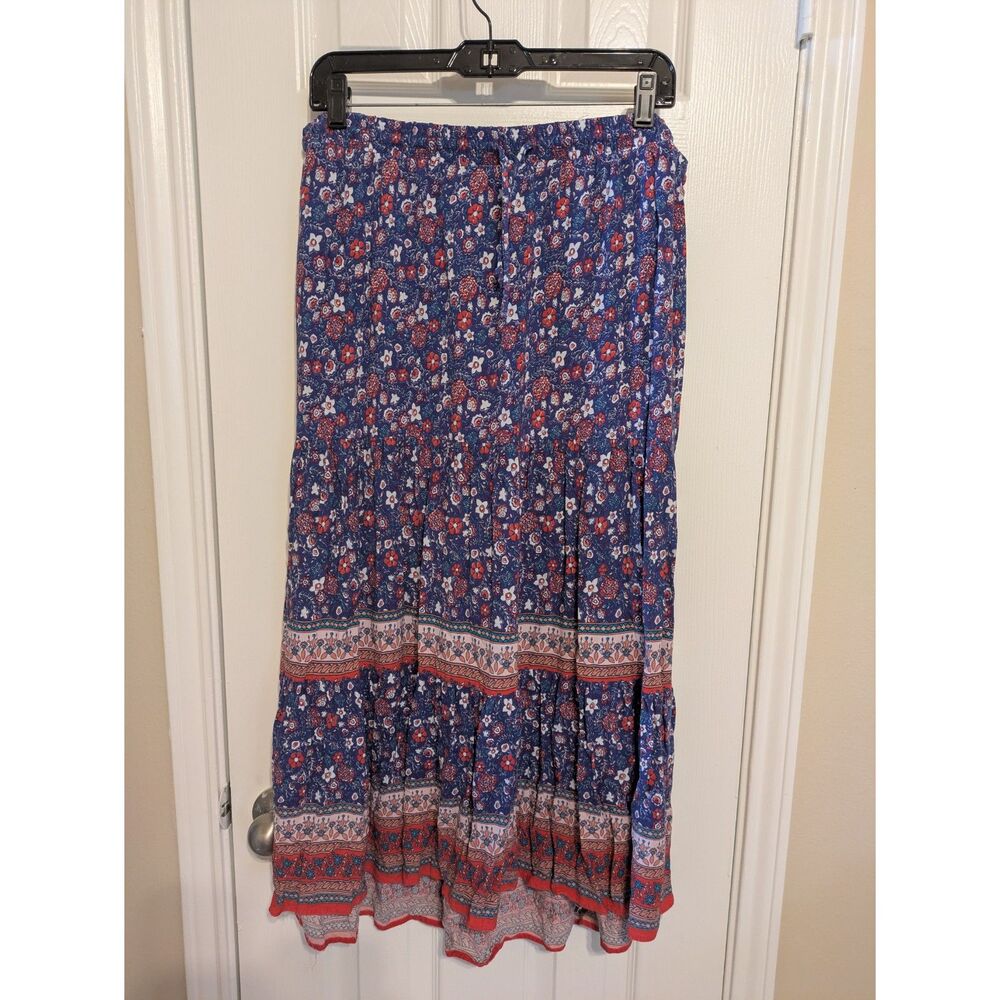 Knox Rose Peasant-style Skirt Blue Floral Large EUC